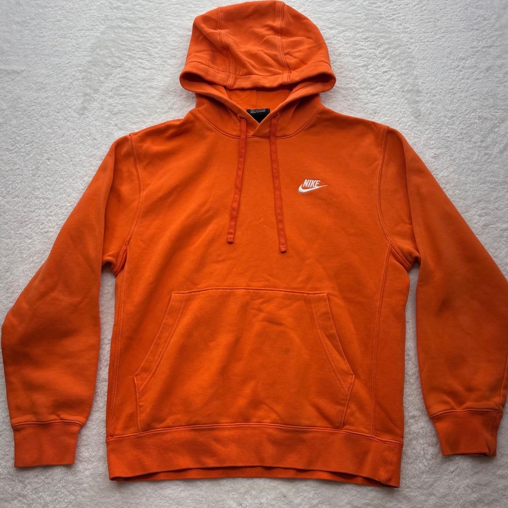 Nike Sportswear Club Fleece Hoodie Orange Pullover Sweatshirt Mens Small BV2654